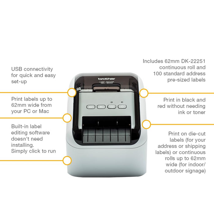 Brother QL-800 Label Printer, Address Labeller, PC Connected, Desktop, Red & Black Printing