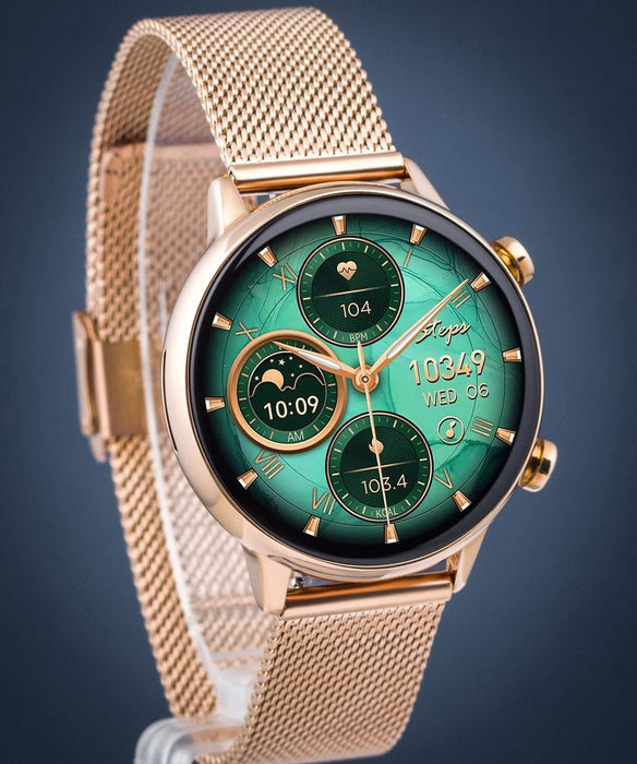 Manta Women's Smartwatch - AMOLED DISPLAY - IP67 Waterproof - touchscreen - Sleep monitoring - Control - 22 Training Modes - Fitness Tracker With Androidios - Mini Gold