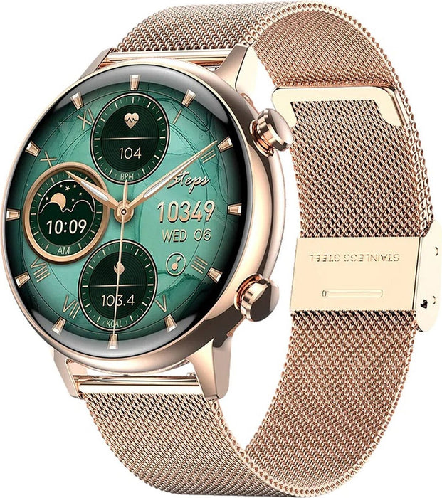 Manta Women's Smartwatch - AMOLED DISPLAY - IP67 Waterproof - touchscreen - Sleep monitoring - Control - 22 Training Modes - Fitness Tracker With Androidios - Mini Gold