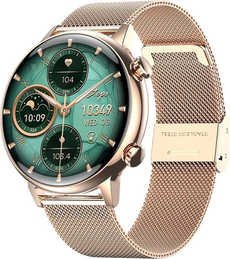 Manta Women's Smartwatch - AMOLED DISPLAY - IP67 Waterproof - touchscreen - Sleep monitoring - Control - 22 Training Modes - Fitness Tracker With Androidios - Mini Gold