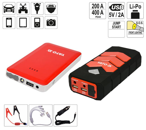 Cordless power bank external engine emergency start device event device also as charger for smart phones LCD USB LED 7500 mAh U 9000 mAh . Capacity 9000 mAh