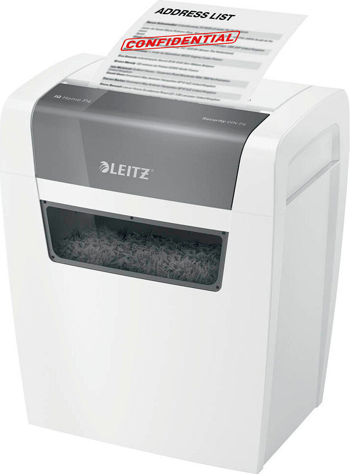 Leitz IQ Home file destroyer with particle cut p-4. 4 x 28 mm. Up to 6 sheet. White
