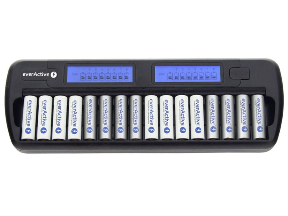 Everactive charger for 16 battery aaa aa. Fast charge - 4 hours battery set. LCD display. refresher mode. car adapter