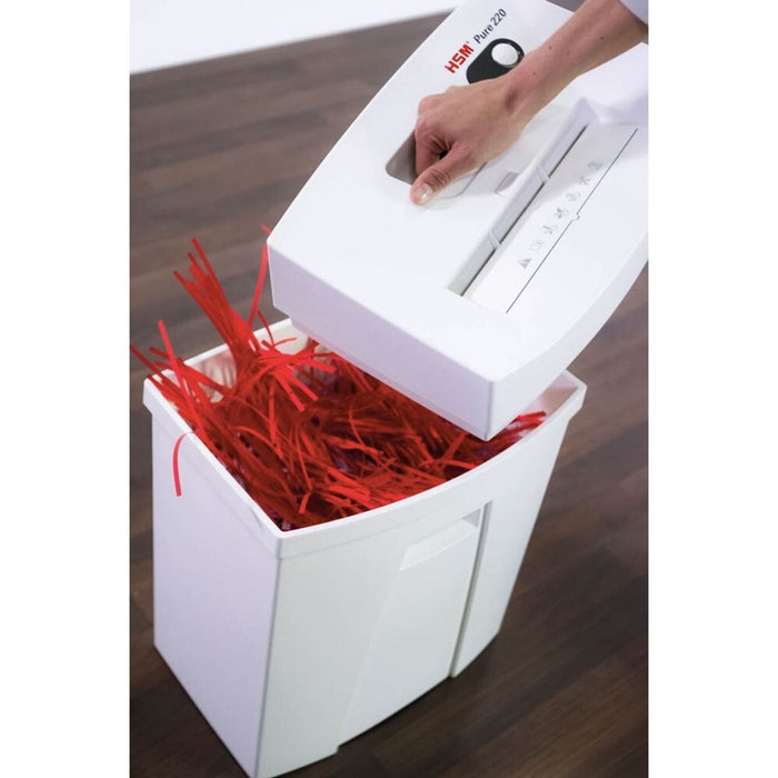 HSM PURE 220 file destroyer with strip cut p-23 3.9 mm. Up to 14 sheet. White