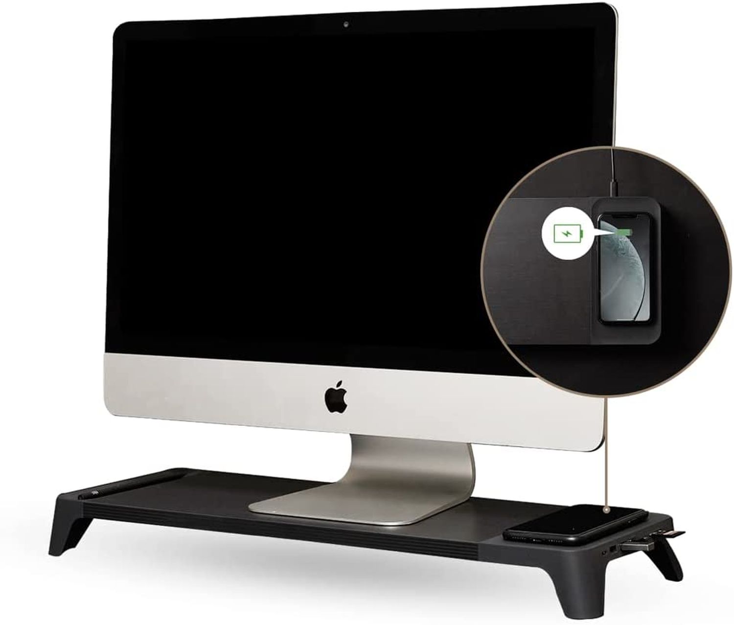 Pout Eyes 8 3-in-1 monitor stand from wood (hub with fast wireless charging station