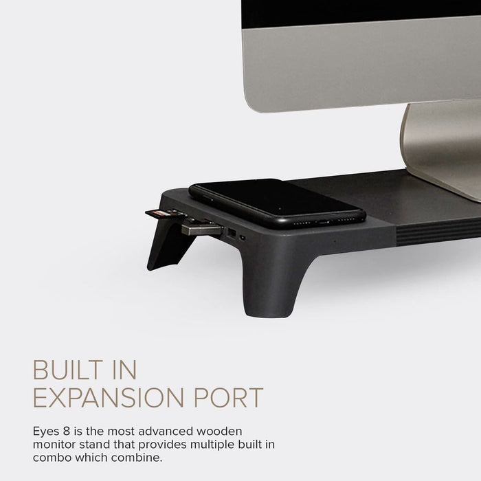 Pout Eyes 8 3-in-1 monitor stand from wood (hub with fast wireless charging station