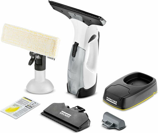 Kärcher Cleaner DE glass cleaner A battery 5 plus n battery. Additional battery. Indicator LED status DE battery. 2 nozzles DE VACUUM. Spray bottle con microfiber cloth DE.