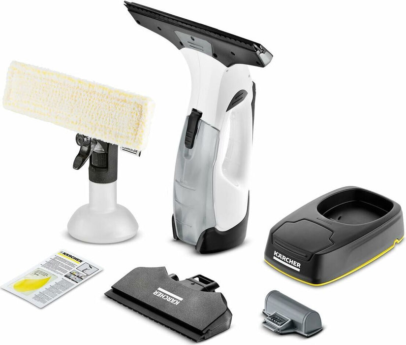 Kärcher Cleaner DE glass cleaner A battery 5 plus n battery. Additional battery. Indicator LED status DE battery. 2 nozzles DE VACUUM. Spray bottle con microfiber cloth DE.