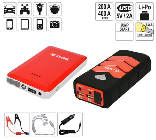 Cordless power bank external engine emergency start device event device also as charger for smart phones LCD USB LED 7500 mAh U 9000 mAh . Capacity 9000 mAh